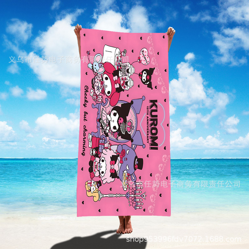 Cross Border temu Cartoon Sanrio Hello Kitty Kawaii Shawl Printing Absorbing Water Quick Drying Beach Bath Towel