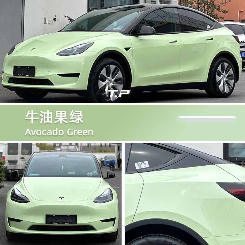 Avocado green car color change film, full-body glossy wrap, PET car film, one-piece drop shipping, scratch-resistant protective film