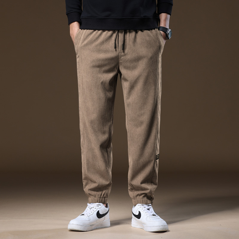 Spring and Autumn New Men's Casual Pants Corduroy Drawstring Elastic Waist Jogger Pants Student Loose Nine-Point Pants Sweatpants Spring and Autumn New Men's Casual Pants Corduroy Drawstring Elastic Waist Jogger Pants Student Loose Nine-Point Pants Sweatpants