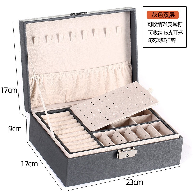 Caja de joyería de doble capa con cerradura Caja de joyería Pendientes Pendientes Caja de almacenamiento Collar Caja de anillo Caja de joyería Caja de embalaje de mano