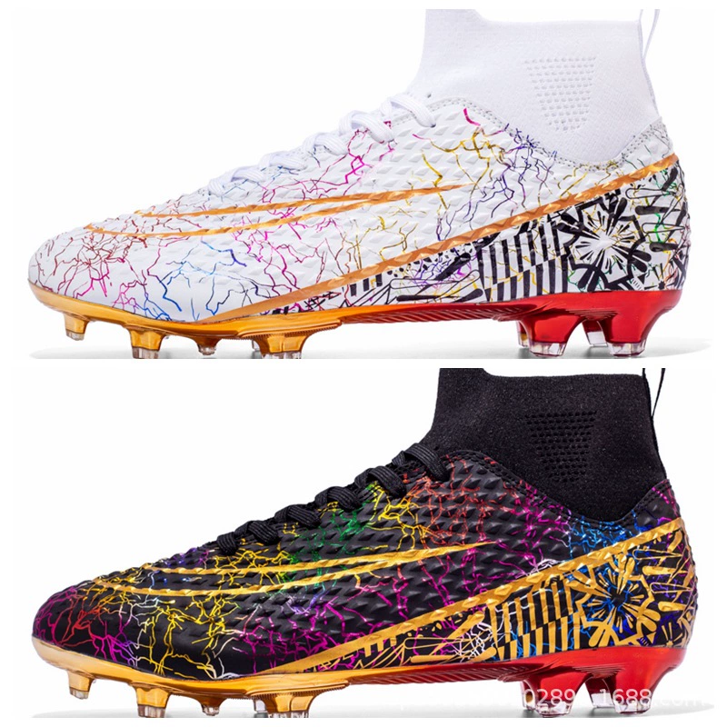Внешняя торговля Трансграничные футбольные бутсы с высоким берцем AG Spike с гальваническим покрытием на золотой подошве Дышащая тренировочная обувь для соревнований для мужчин и женщин Взрослые ученики средней школы