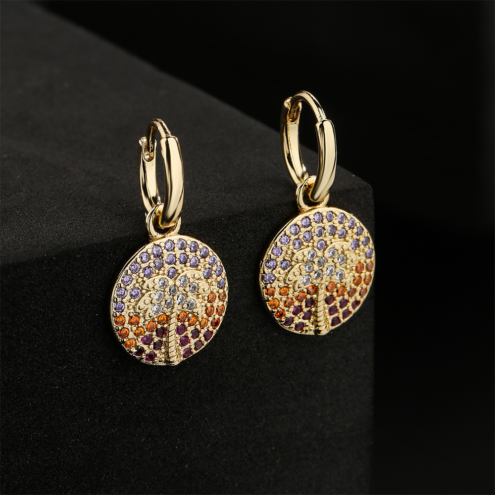 Vintage Copper Micro-set Color Zirconium 18k Coconut Tree Earrings Wholesale display picture 1