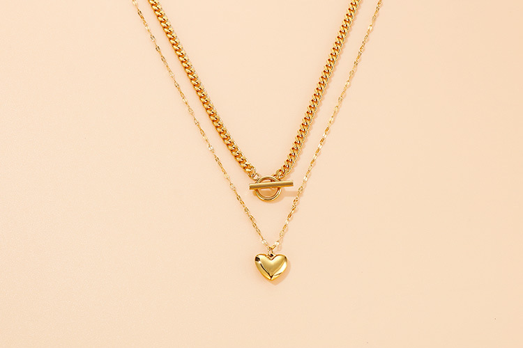 PVD Coated Gold Plating Process PVD Coated 18K Gold Plated Heart Titanium Steel Fashion Waterproof Non Tarnish Necklace