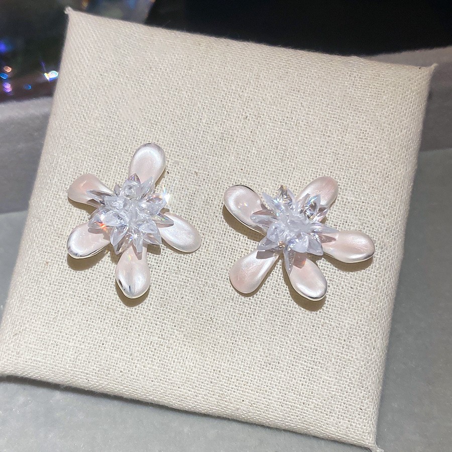 Aguja de plata Corea del Sur diamante Opal flor pendientes diseño fresco Rosa pendientes moda pendientes dulces al por mayor