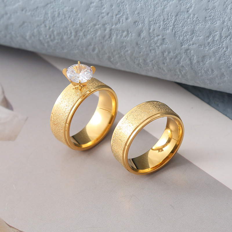 European and American fashion couple pair ring stainless steel matte inlaid zircon wedding ring lover's birthday holiday gift