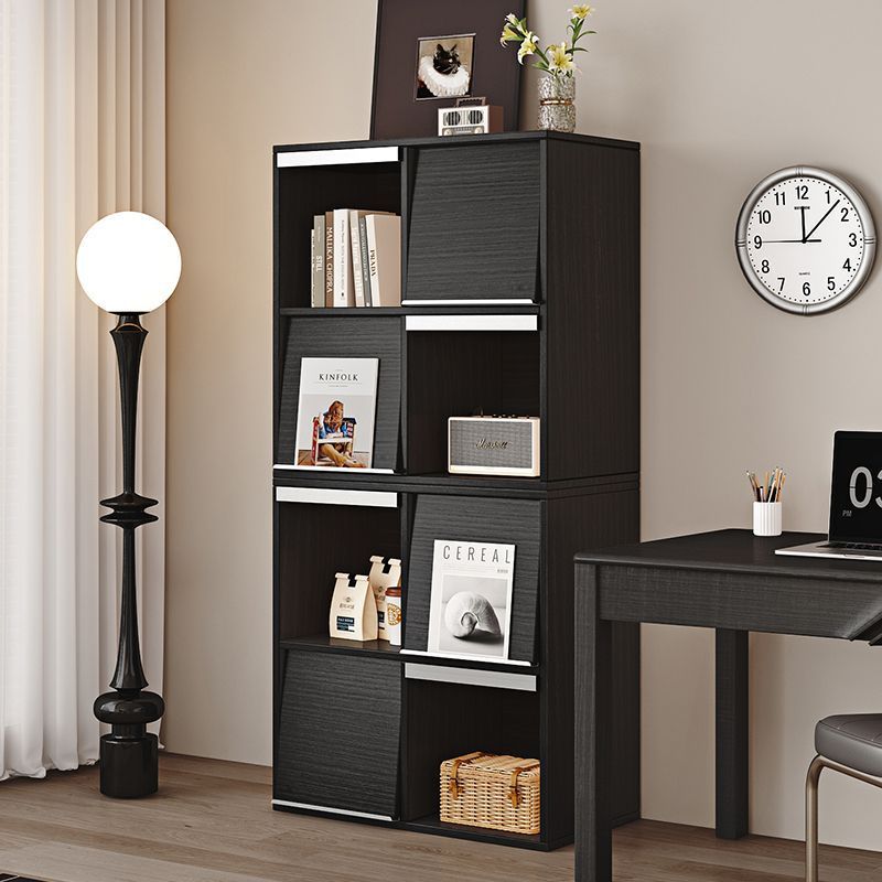 Solid Wood Bookcase Mobile Free Combination Bookshelf Living Room Black Module Display Cabinet Storage Side Cabinet Small Apartment Cupboard