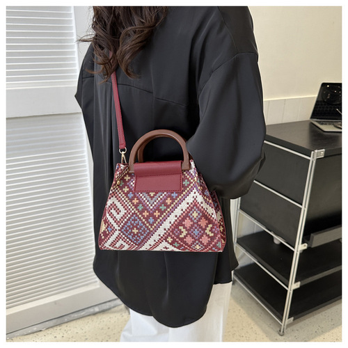 Ethnic Style Mother Bag Hand-held Small Square Bag  New Popular Single Shoulder Crossbody Bag Vacation Style Versatile Women's Bag
