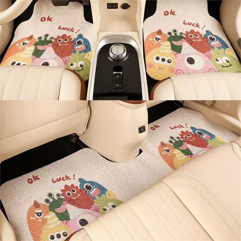 Cartoon Silk Circle Car Floor Mats Rose Line Puppy Car Non-Slip Floor Mats Dirt-Resistant and Wear-Resistant Car Universal Floor Mats