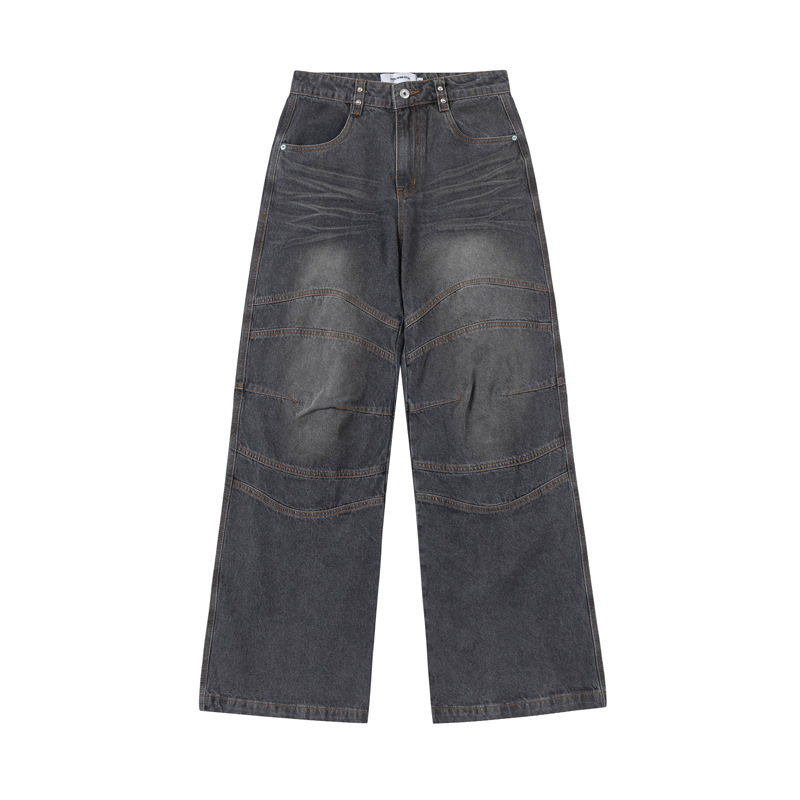 Men's Clothing retro multi-strand split jeans men's ins Fashion brand casual loose wide-leg trousers_voghion.com