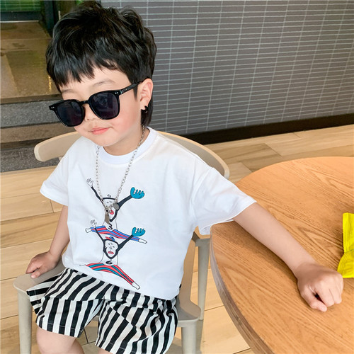 Boys' short-sleeved T-shirt 2024 new Japanese summer clothing children's half-sleeved boy tops baby summer suit trendy brand