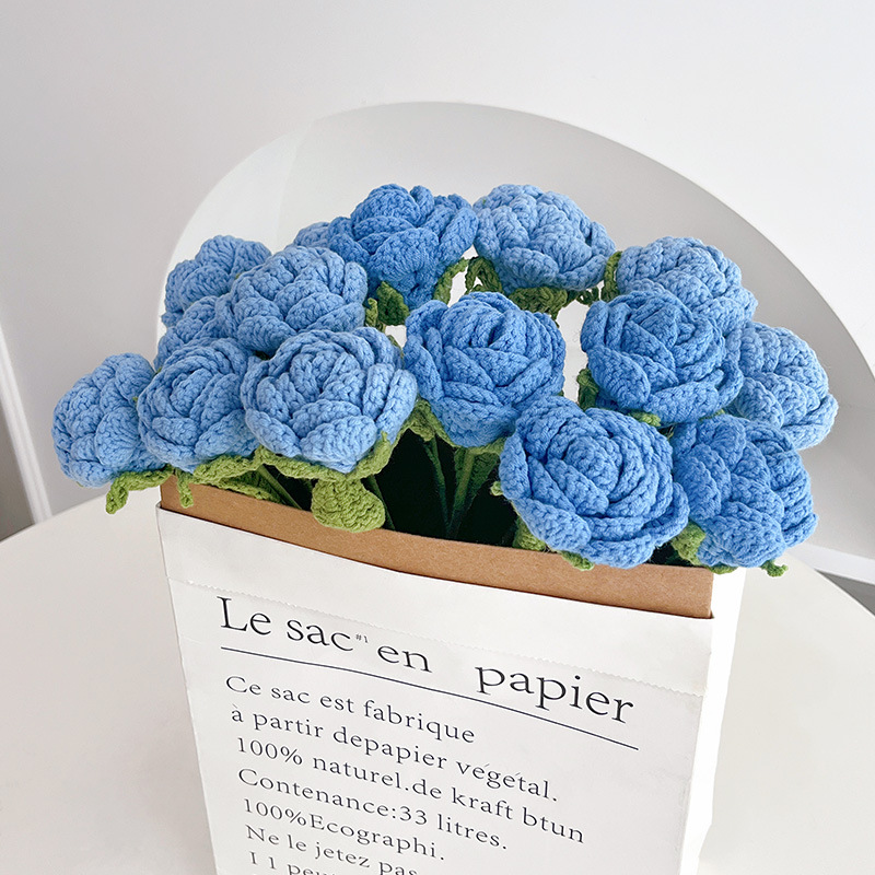 Día de San Valentín lana tejida a mano ramo acabado eterna flor artificial Rosa gancho tejida flor pareja regalo