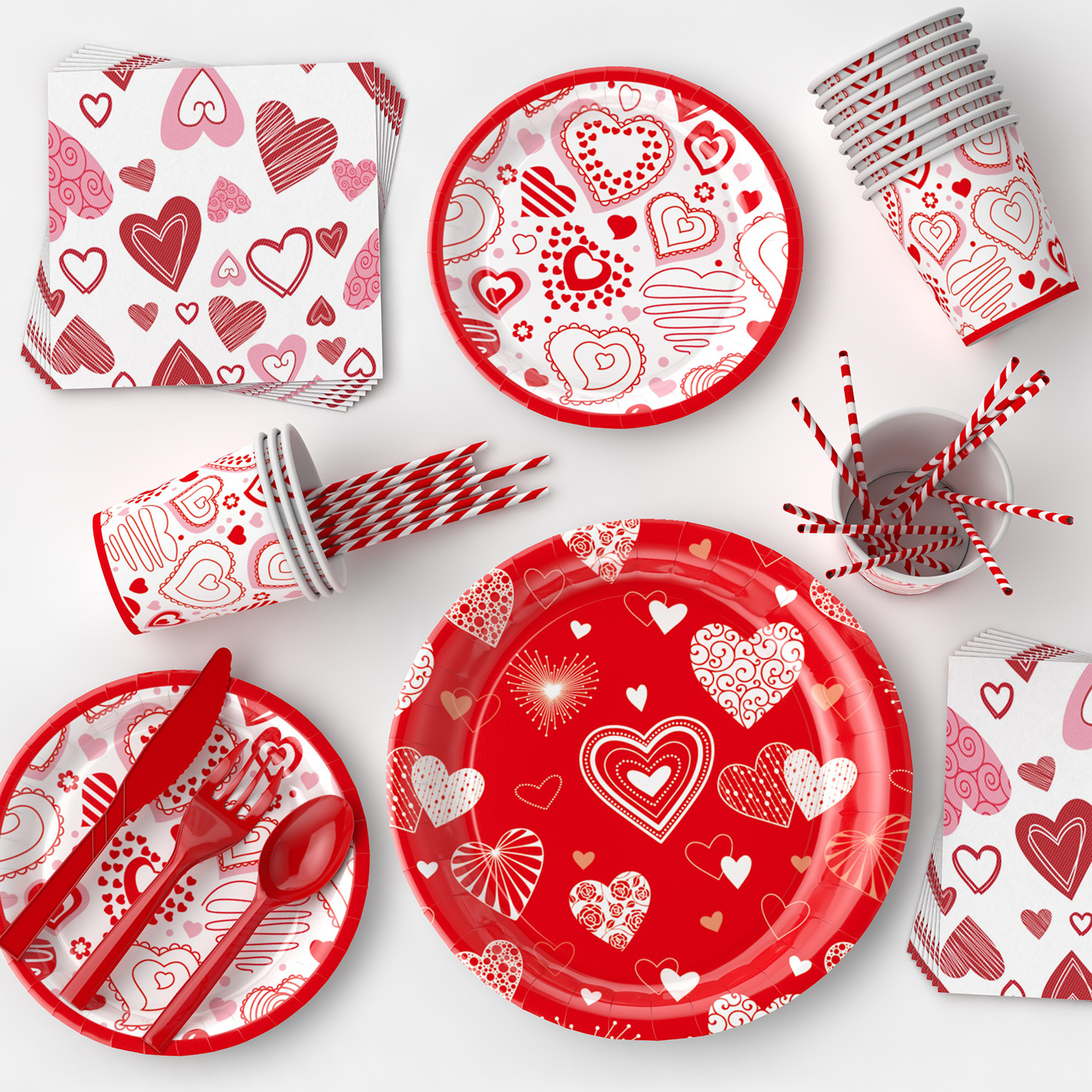Nuevo amor Día de San Valentín tema Fiesta decoración pareja fiesta plato de papel desechable taza de papel decoración traje