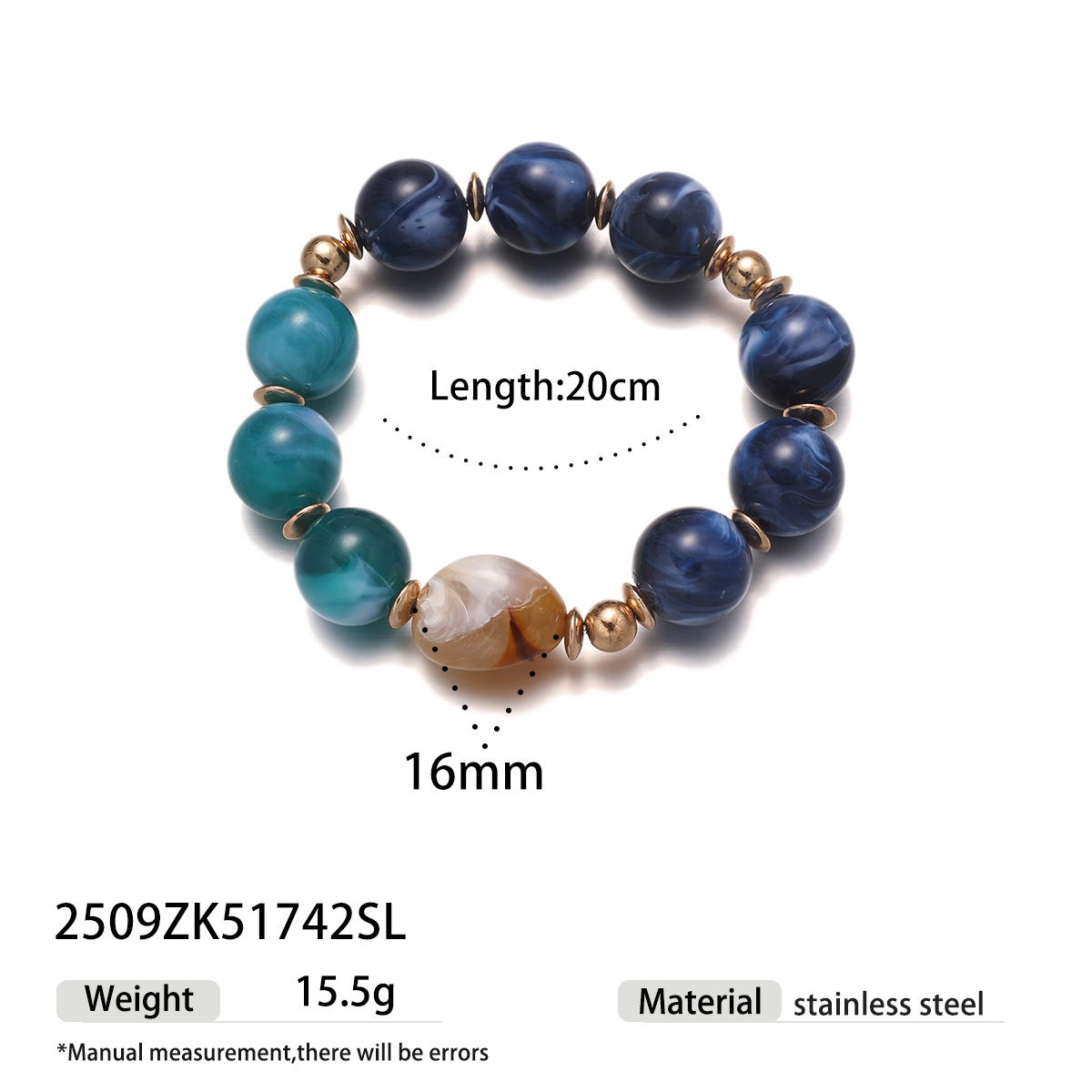Collar de acero inoxidable de alta calidad acrílico azul para mujeres no se desvanece