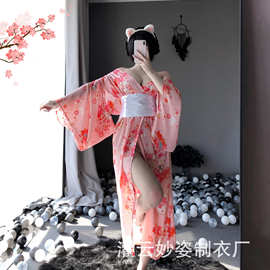 三生吟新款情趣内衣日系和服女长款猫女情趣睡衣诱惑女士雪纺1143