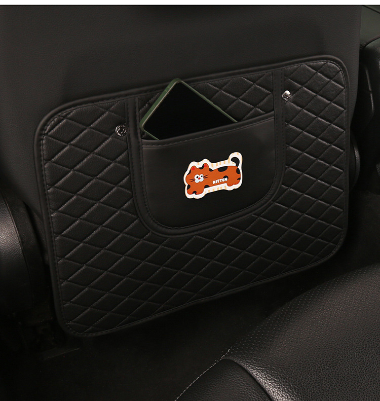 Quilted Embroidered Two-Color Cat Car Seat Back Anti-Kick Pad Car Seat Back Anti-Fouling Pad Anti-Dirty Pad with Storage Bag