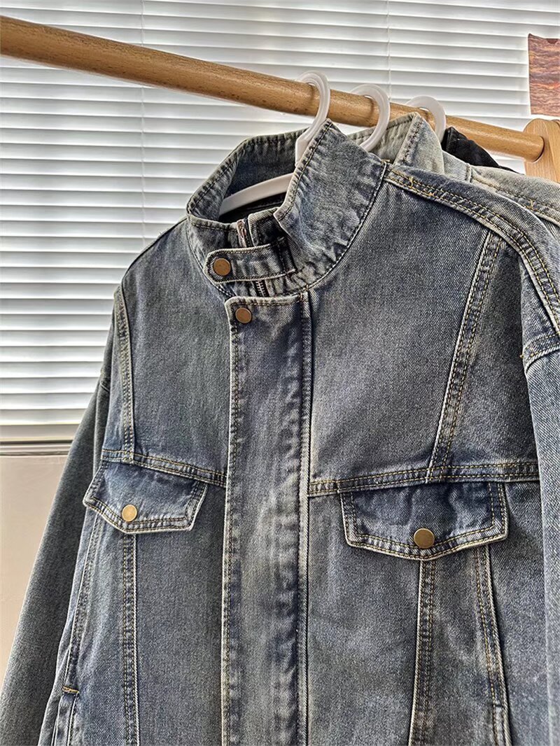 Washed Denim Jacket For Men, Stylish Casual Jacket, Loose Workwear Top_voghion.com