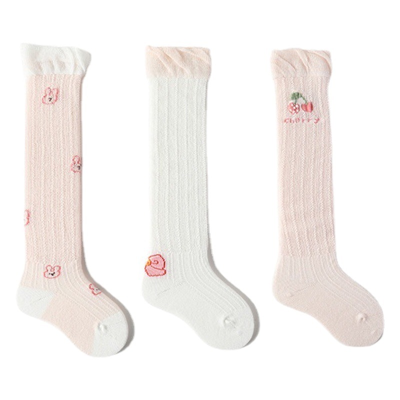Primavera y verano nuevo bebé anti-mosquito calcetines malla hueco-hacia fuera largo bebé calcetines puro algodón rosa niñas recién nacido Calcetines