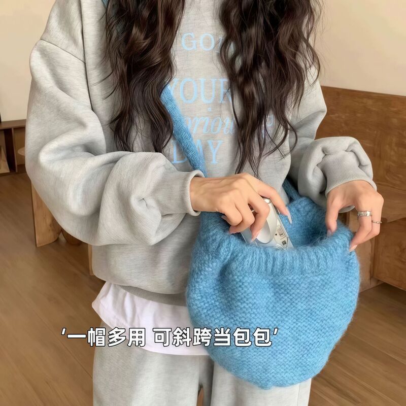 秋冬季女百搭帽子韩版针织护耳宽松大头围毛绒帽显脸小包包毛线帽|undefined