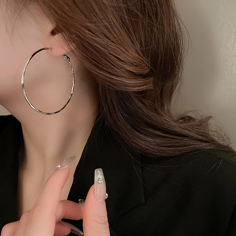 Silberne Nadel, rund, funkelnd, personalisierter Ring im Metallstil, modische, einfache und vielseitige Ohrringe für Frauen_voghion.com