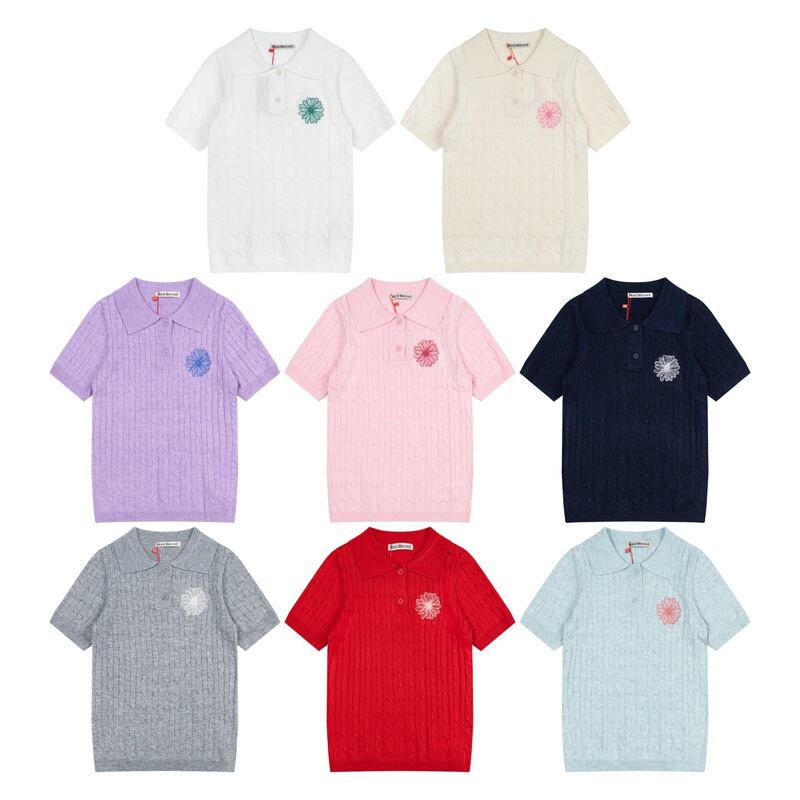 Monday Tuesday 2025 Cross-Border Spring/Summer Daisy Embroidery Cable Knit Sweater Goddess Ootd Short Sleeve