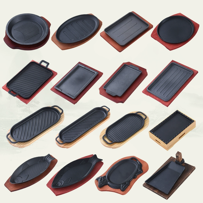 Железная пластина Теппаньяки, изогнутая прямоугольная тарелка для стейка для барбекю, коммерческая корейская сковорода для барбекю, круглая тарелка для рыбы, бытовая