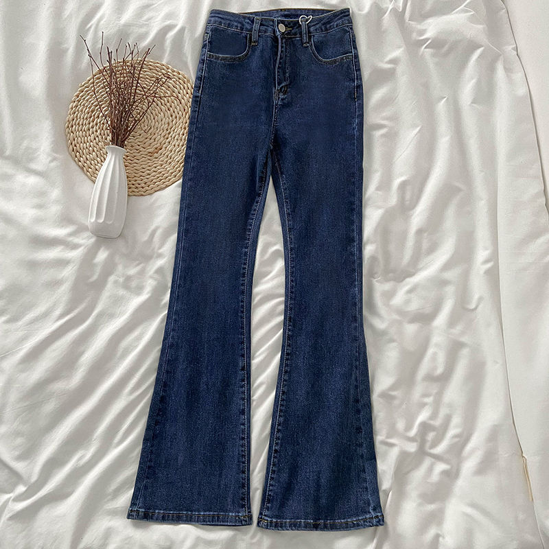 弹力微喇叭牛仔裤女秋冬新款chic高腰显瘦紧身拖地马蹄裤修身百搭|undefined