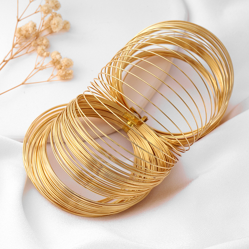 18K Gold-Plated Color-Preserving Memory Steel Wire Ring DIY Accessories Pearl Beading Wire 0.6*60mm Bracelet Ring F04