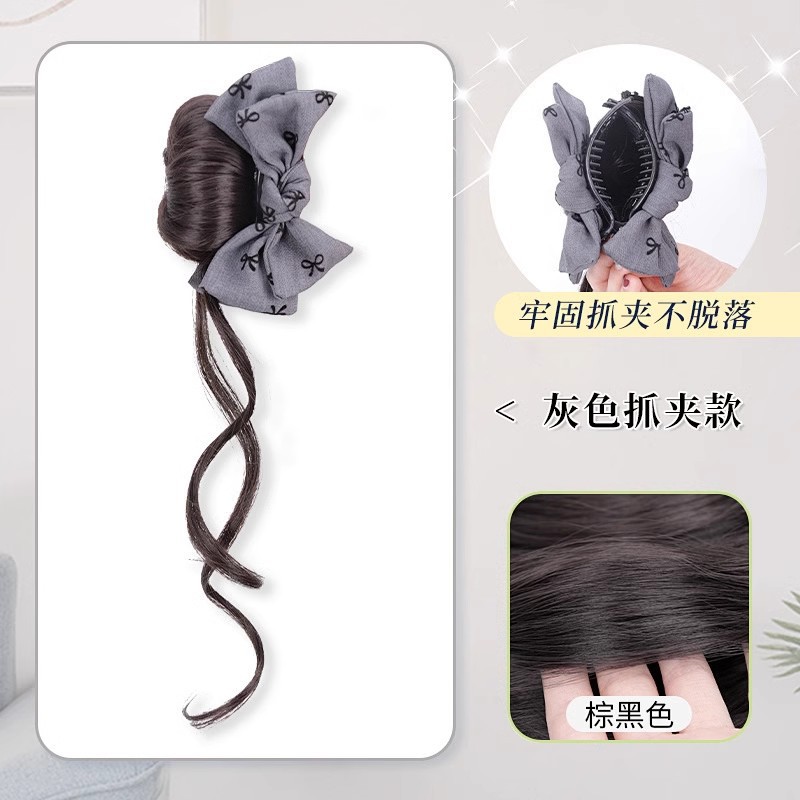 Wig Clip for Women's Bun with Bow, Natural Fluffy High Ponytail, Faux Hair Bun Wig