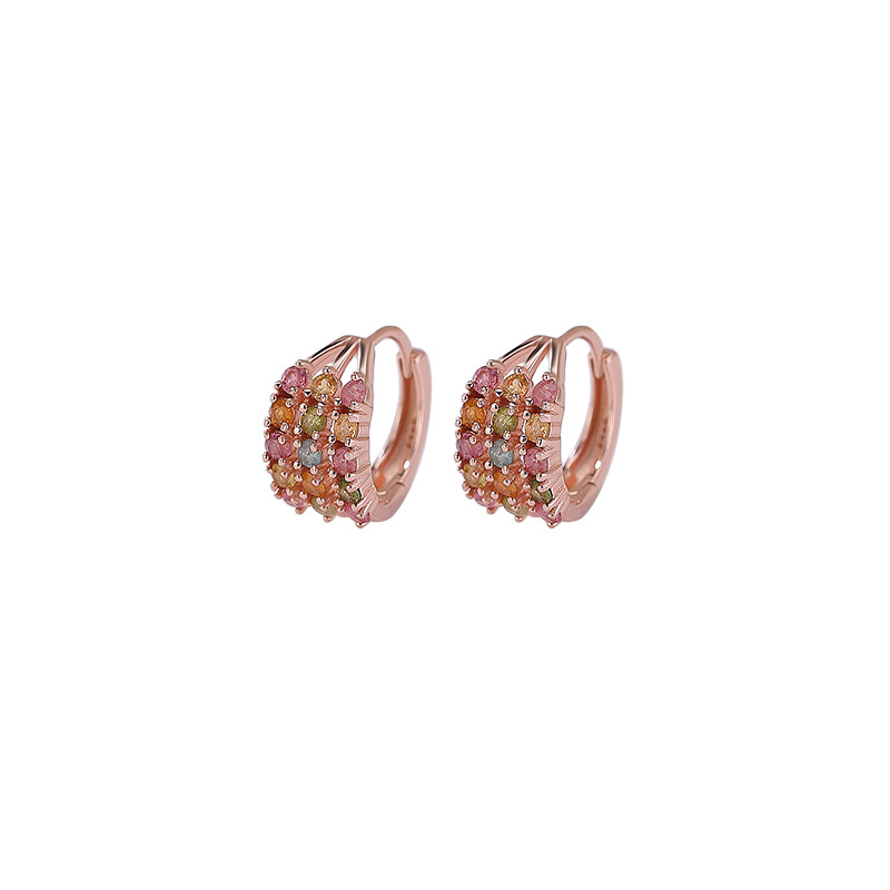 Bông tai bạc S925 mạ vàng hồng đính tourmaline đơn giản tinh tế — Một cặp (màu tourmaline ngẫu nhiên)