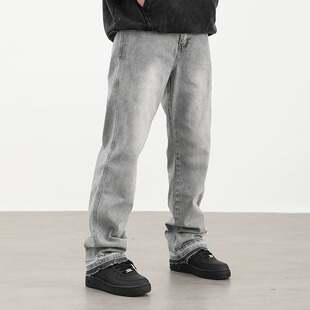 2024 American Retro High Street haze gray versatile casual jeans men and women slim slimming versatile pants