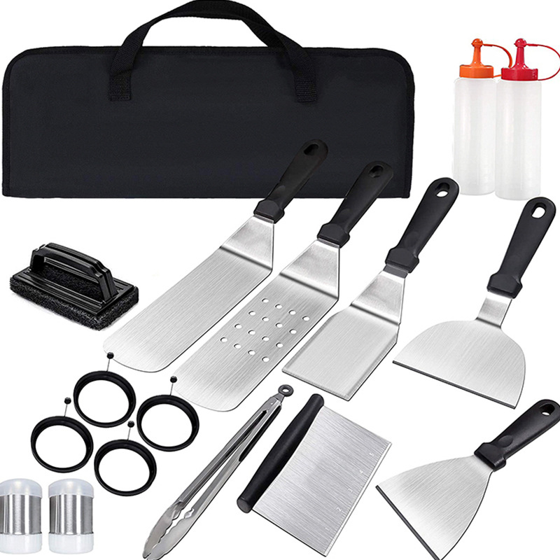 户外烧烤工具 不锈钢铁板烧烤套装牛排铲料理铲子组合17件BBQ批发|ms