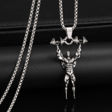 2025年新款欧美流行健美运动员吊坠项链肌肉男长款毛衣链饰品挂件