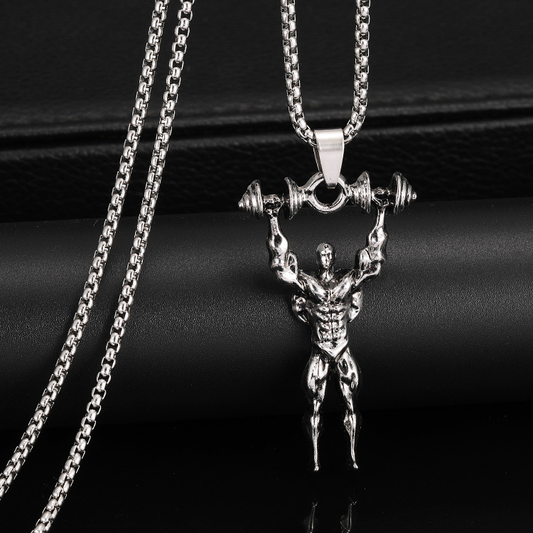 2025年新款欧美流行健美运动员吊坠项链肌肉男长款毛衣链饰品挂件