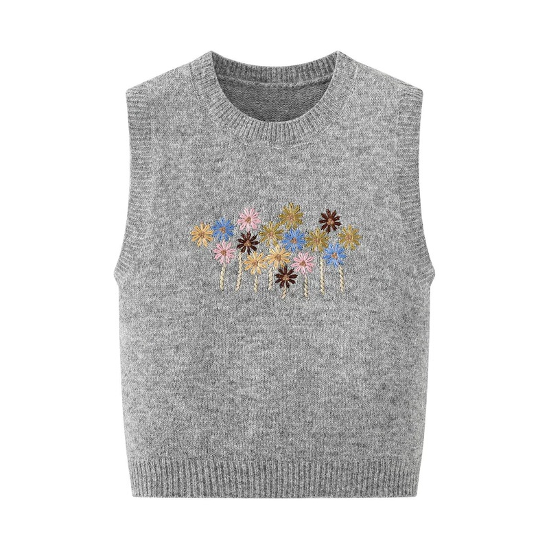 Alpaca Wool Vintage Floral Embroidery Knit Vest for Women, Round Neck Sleeveless Top, Gentle Layering for Early Autumn Alpaca Wool Vintage Floral Embroidery Knit Vest for Women, Round Neck Sleeveless Top, Gentle Layering for Early Autumn