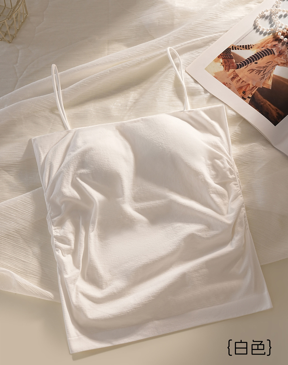 Camisola de espalda de belleza de verano, taza fija de una pieza para mujer