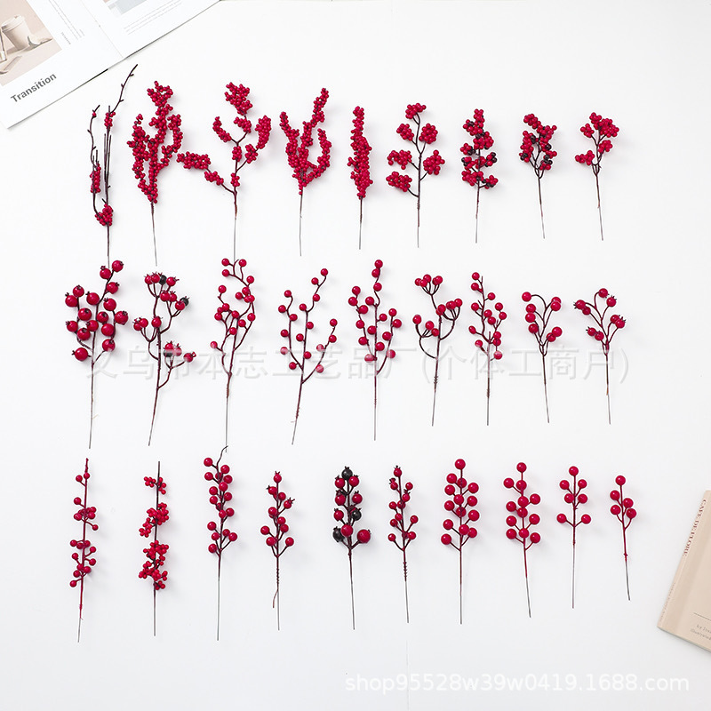 Popular Artificial Holly Fruit Fortune Fruit Spring Festival Red Fruit Artificial Flower Decoration Red Berry Artificial Flower Decoration Props and Accessories