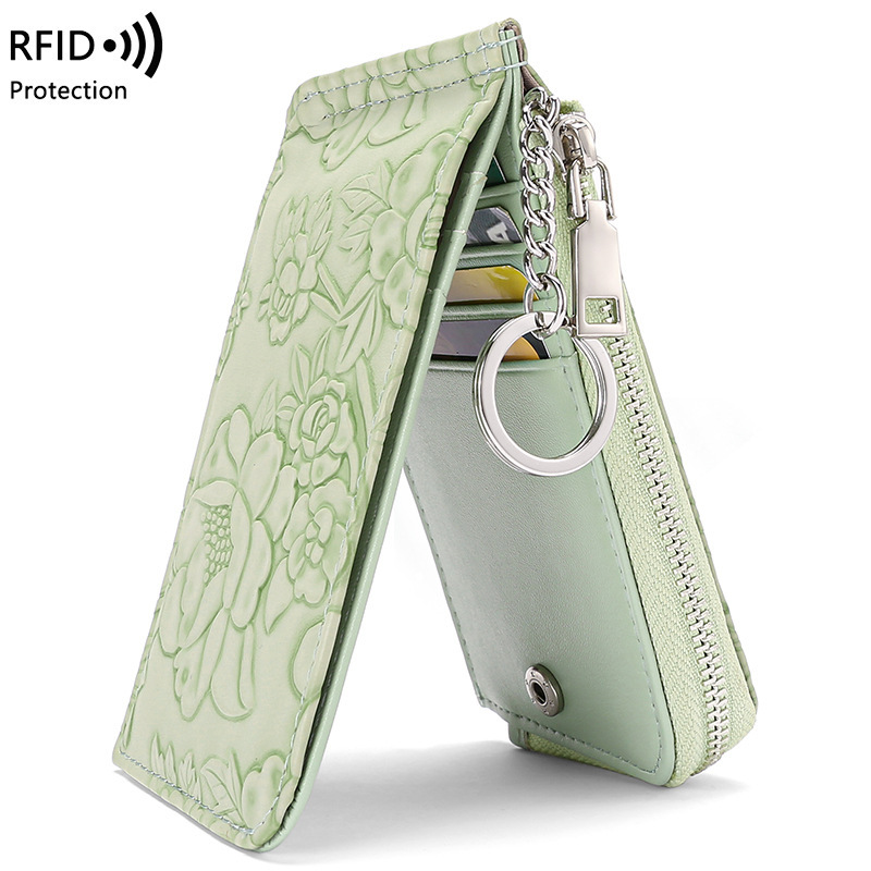 Cross-border New Zipper Card Bag Embossed Design Large Capacity Multi-card Card Case Women's Coin Purse with Key Ring Cross-border New Zipper Card Bag Embossed Design Large Capacity Multi-card Card Case Women's Coin Purse with Key Ring