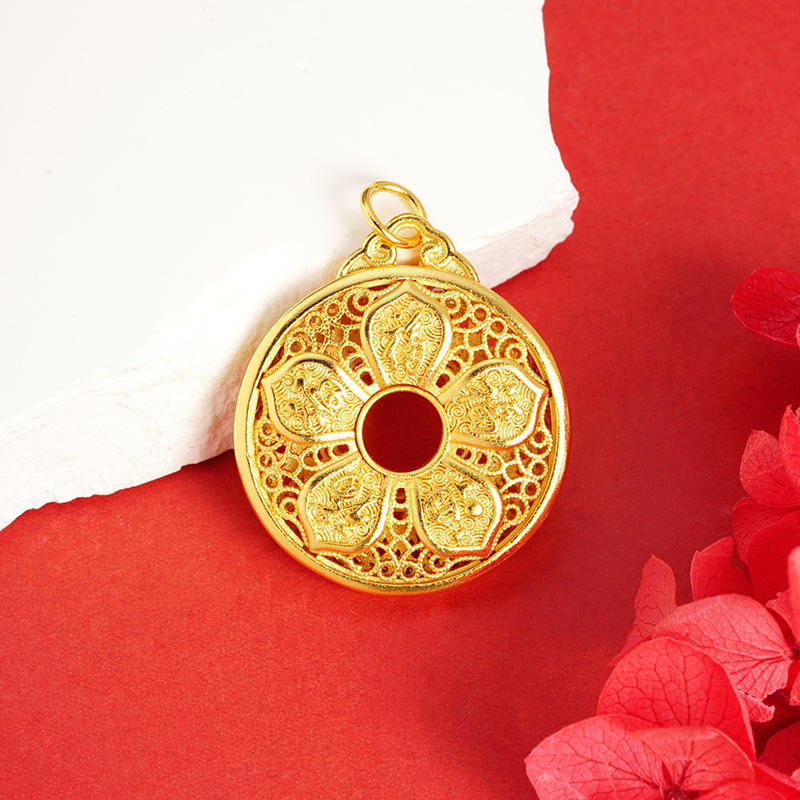 Vietnam arena oro cinco Fu hueco anillo collar de nudo ajustable estilo chino retro aleación Yiwu suministro al por mayor