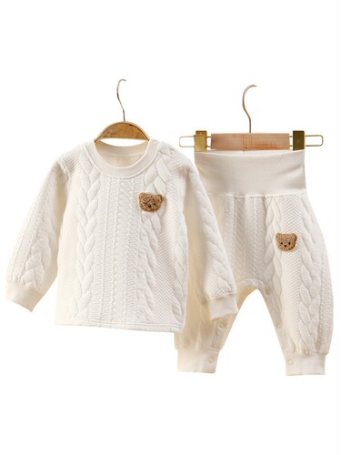 I love Papa infant 2-piece set with interlocking cotton top and bottom, boneless baby high-waisted belly protector, warm for autumn and winter.