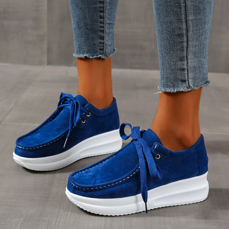 欧美前系带圆头休闲运动鞋女 Womens Sneakers 厚底纯色运动鞋女