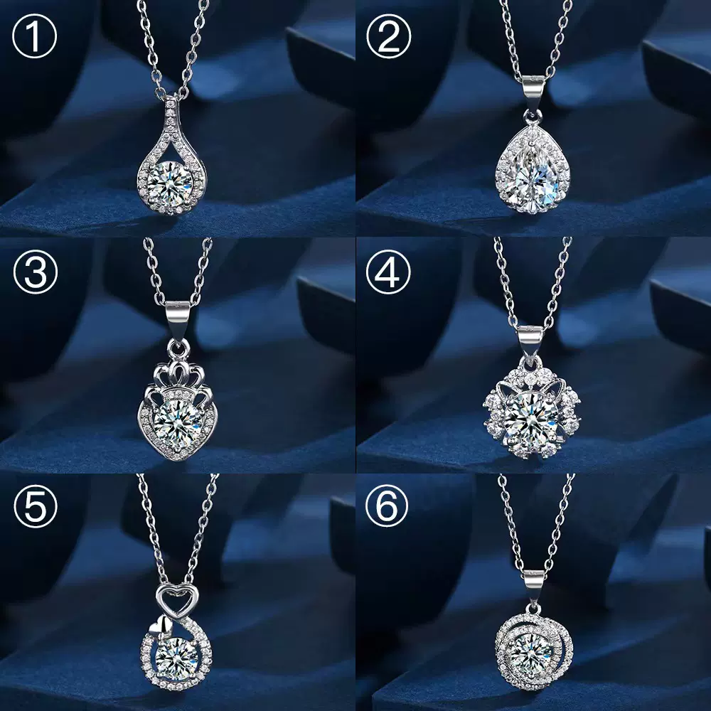 奢华仿真莫桑钻项链爆闪莫桑锆石爱心吊坠水滴皇冠锁骨链直播热卖