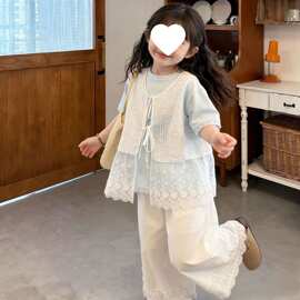 女童套装夏款2026新款洋气童装女大童夏季薄款裙裤儿童三件套