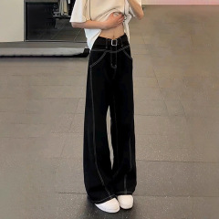 2025春秋季美式复古个性明线设计直筒牛仔裤美式宽松阔腿裤男女款