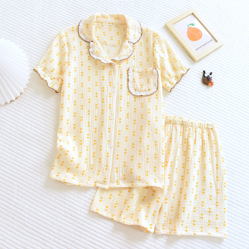 LYZ黄色の小さなハート-クレープキクラゲの襟の短い