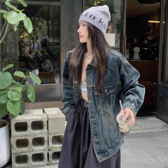 深色水洗复古牛仔外套女春秋新款宽松显瘦高级感时尚牛仔上衣