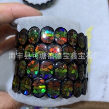 天然斑彩石手排 斑彩石拼接渐变色椭圆形手牌 三彩斑彩石手排批发