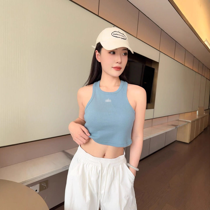 Letter Logo Alo Ribbed Sleeveless Hot Girl Tank Top Camisole Inner Layer Short Slim Fit in Stock