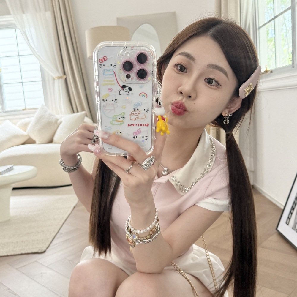 Linda línea divertida KT cat para Apple 16ProMax funda para teléfono móvil 15Pro nuevo 14/13 simple 15PM