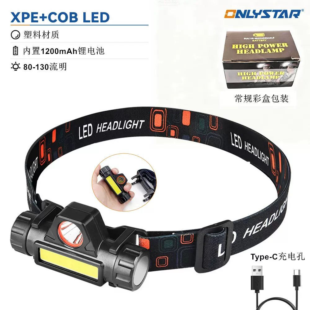 跨境防身带磁铁LED充电夜钓灯多功能大功率强光远射照明户外头灯