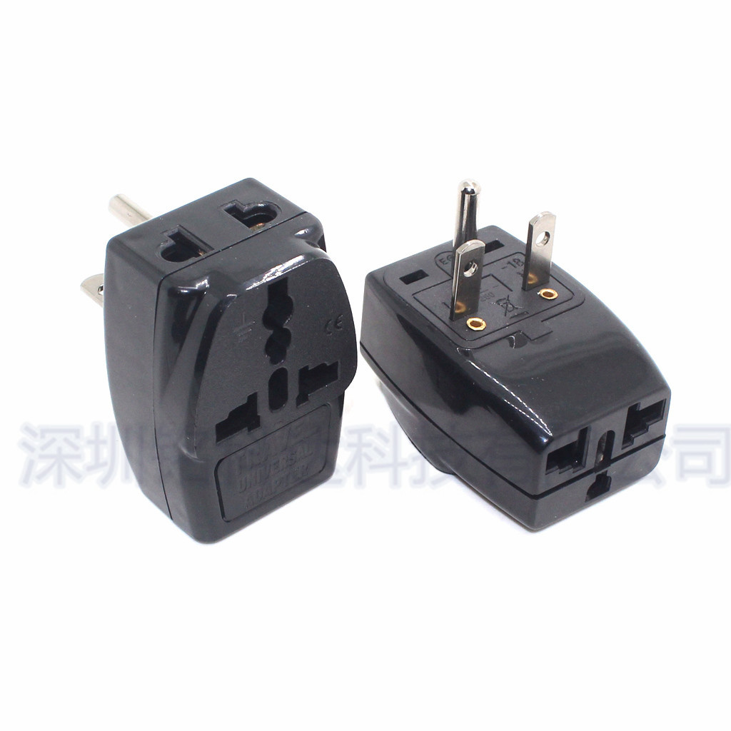 美标转换插头 一转三转换器美式一圆两横脚插座转多用插孔WDS-18